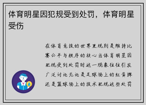 体育明星因犯规受到处罚，体育明星受伤